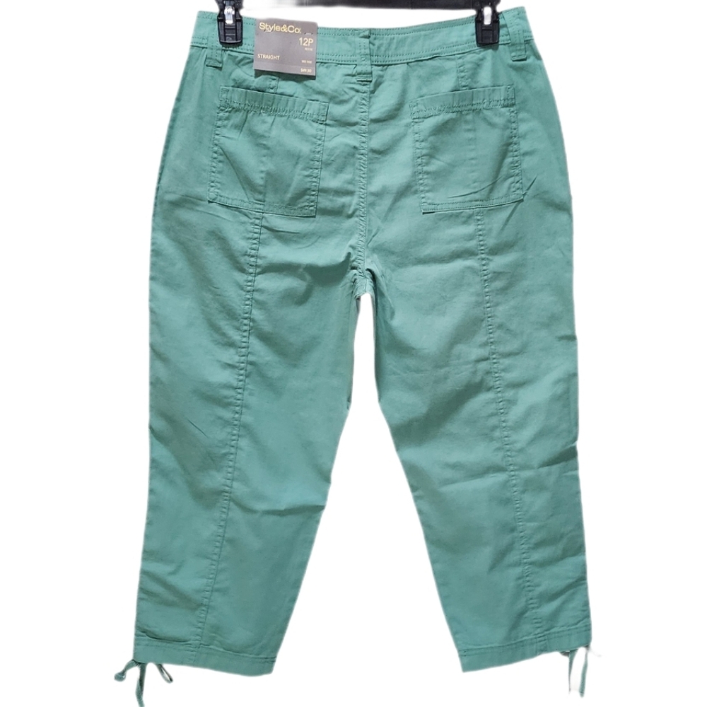 Style & Co Petite Mid-Rise Tie-Hem Capri Pants Straight Leg Kendal Green 12P 14P - Picture 11 of 13
